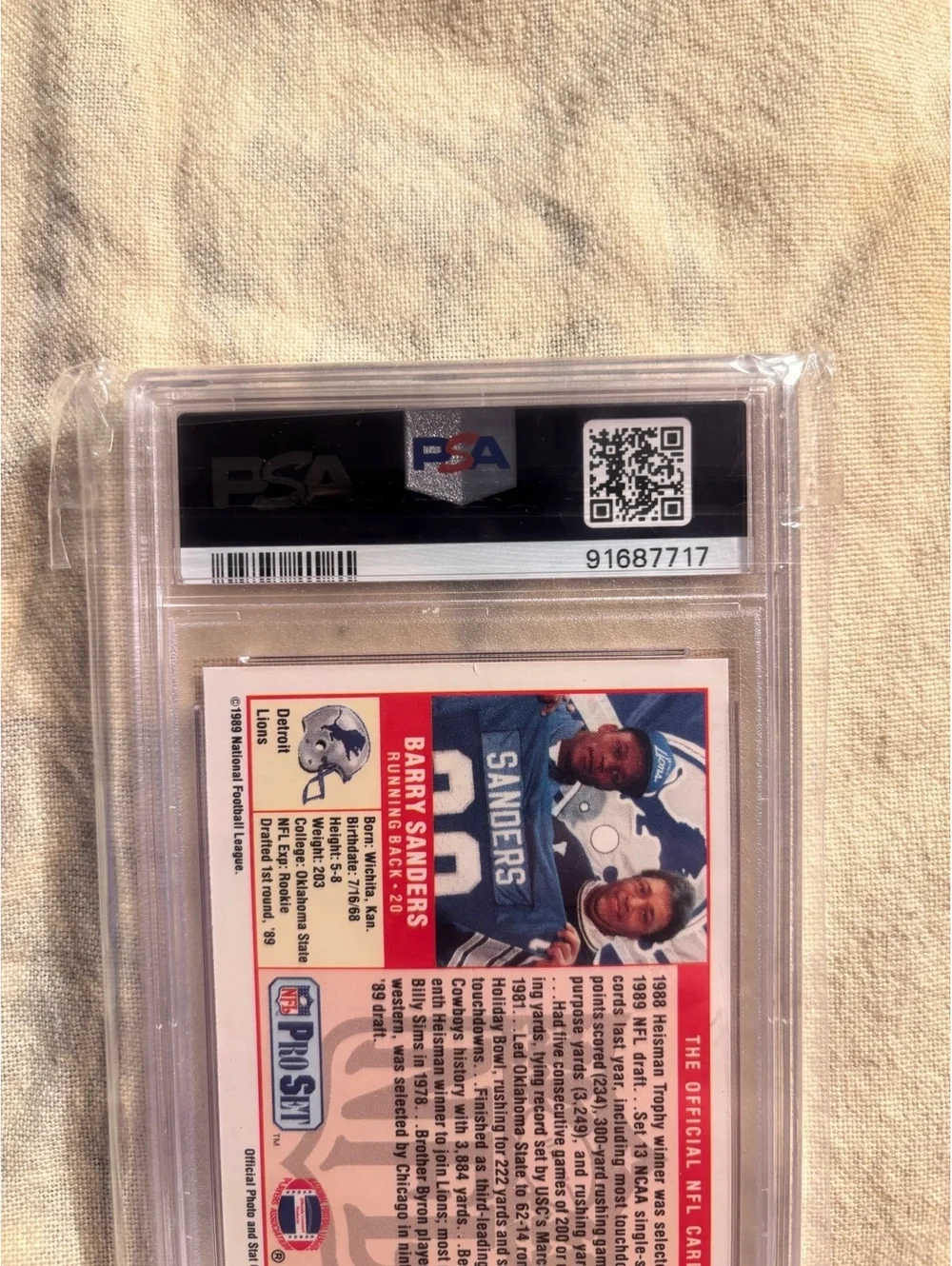 1989 Pro Set Barry Sanders Rookie Card #494 PSA Mint 9